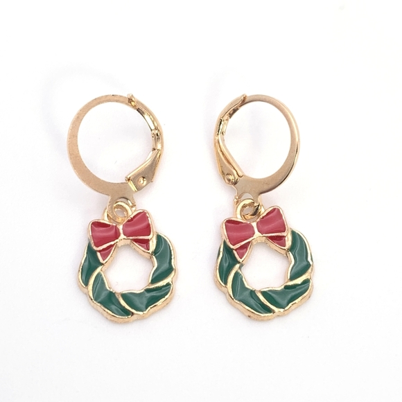 Small Christmas Wreath Earrings - Picture 1 of 5